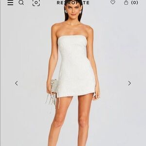 Retrofete Strapless White Sequin Mini Dress